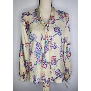 NWT VTG 70s Helen Fabrikant Floral Bow Secretary Blouse Women's Size 8